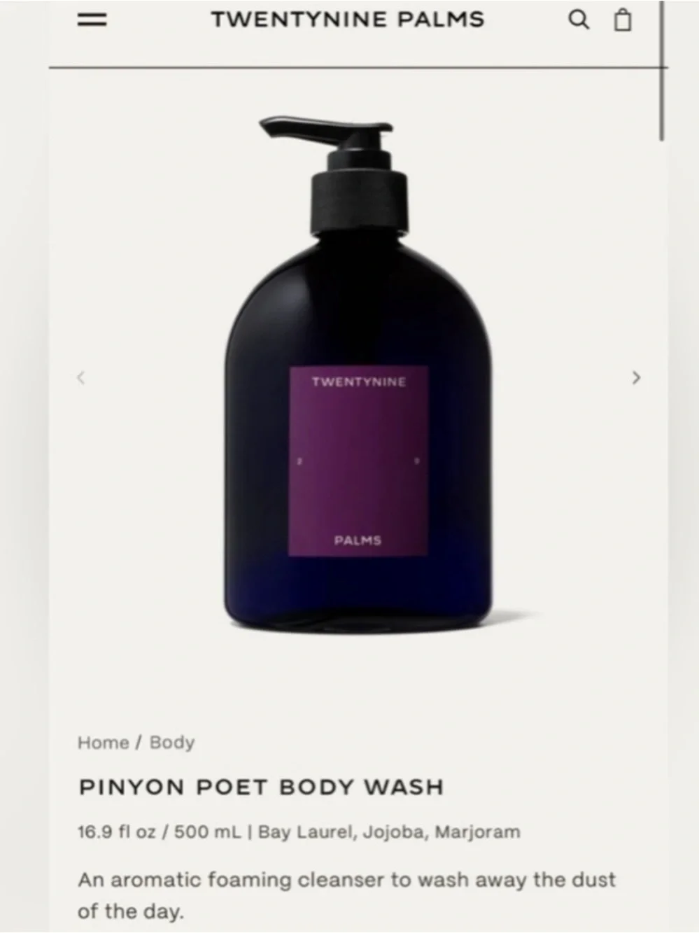 TwentyNine Palms Body Wash — Pinyon Poet, 16.9 fl oz